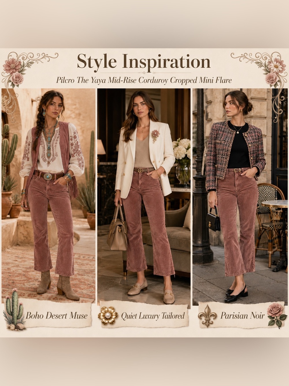 Pilcro by Anthropologie | The Yaya Dusty Rose Corduroy Cropped Kick Flare Pants - Picture 3 of 9
